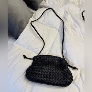 Quince Italian Leather Handwoven Crossbody Clutch in Black